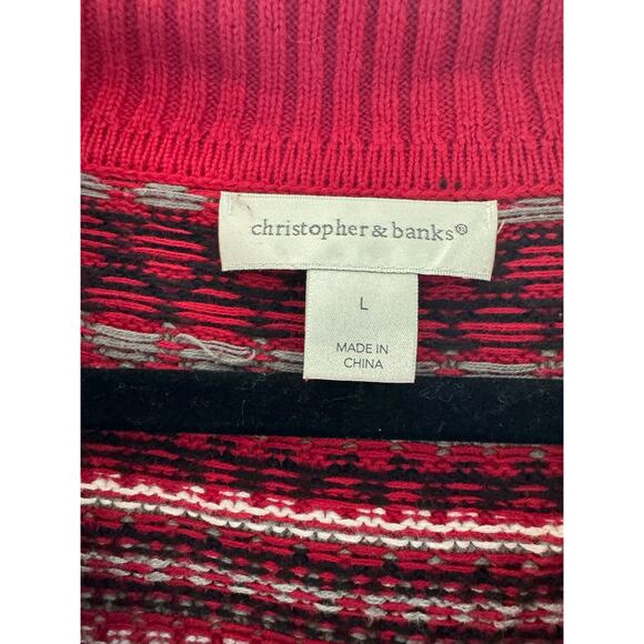 Vintage Christopher & Banks Christmas Holiday Cardigan Size Large Red White - Picture 2 of 6
